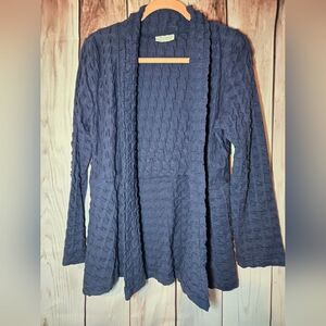 Komil Navy Textured Open Front Cardigan 100% Cotton Women's Medium